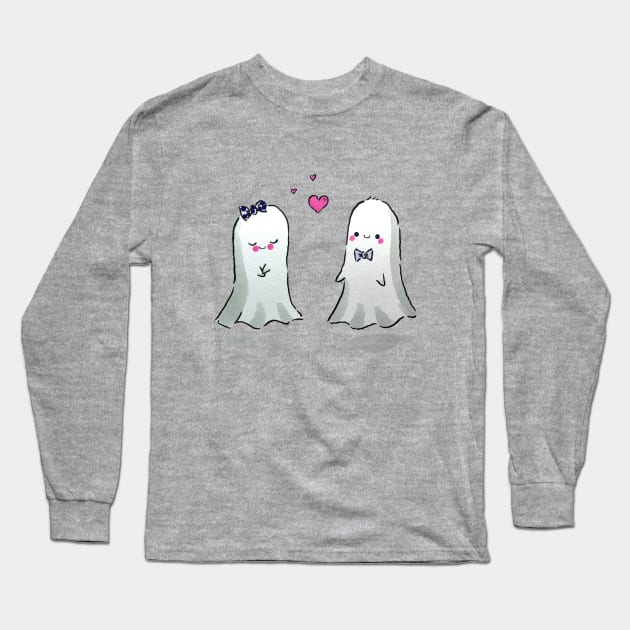 Cute Ghost Couple Fall in Love Long Sleeve T-Shirt by CarolinesCuties